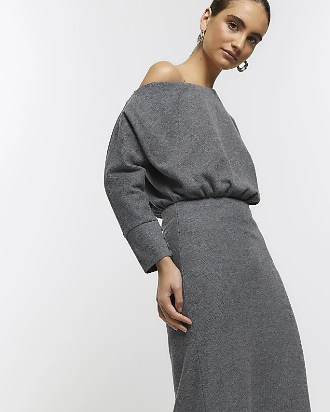 River Island asymmetric sweatshirt maxi dress Grey Best