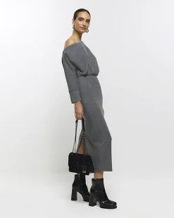 River Island asymmetric sweatshirt maxi dress Grey Best