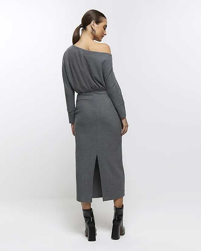 River Island asymmetric sweatshirt maxi dress Grey Best