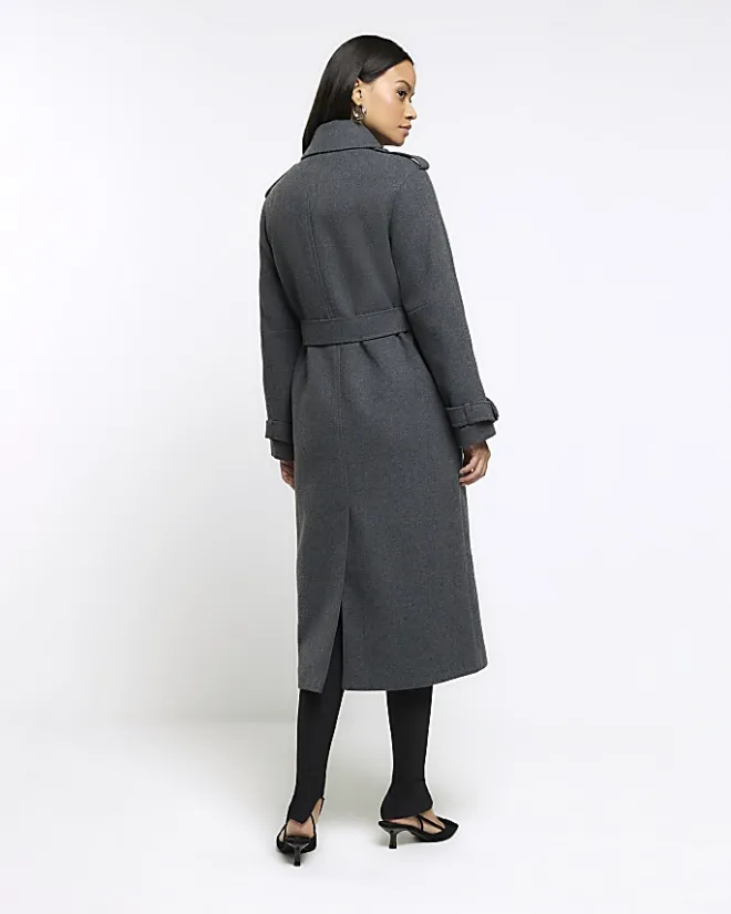 River Island belted longline trench coat Grey Best
