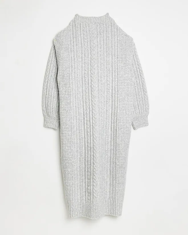 River Island cable knit jumper midi dress Grey New