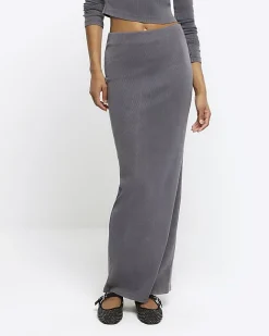 River Island Dark Pencil Jersey Maxi Skirt Grey Outlet