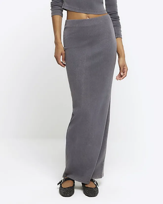 River Island Dark Pencil Jersey Maxi Skirt Grey Outlet