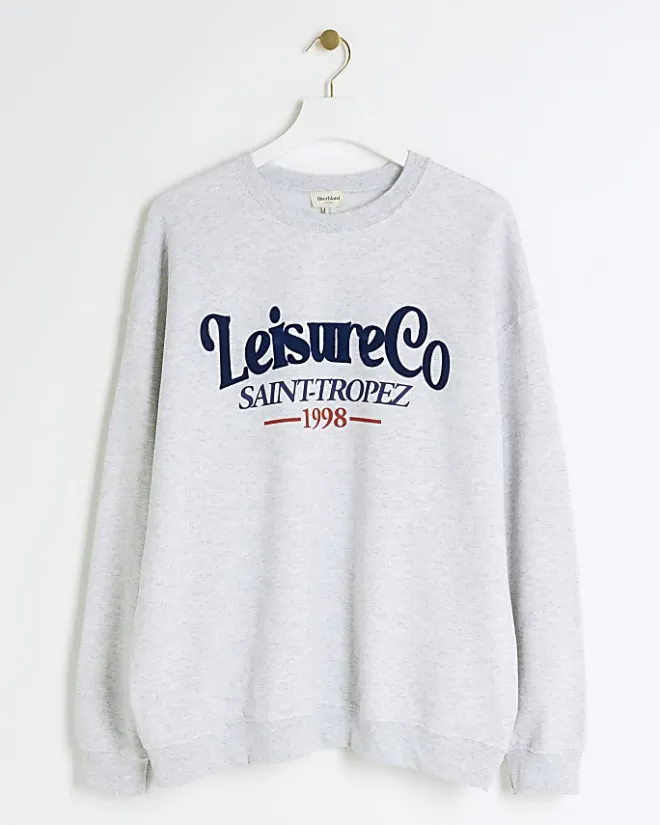 River Island embossed graphic sweatshirt Grey Outlet