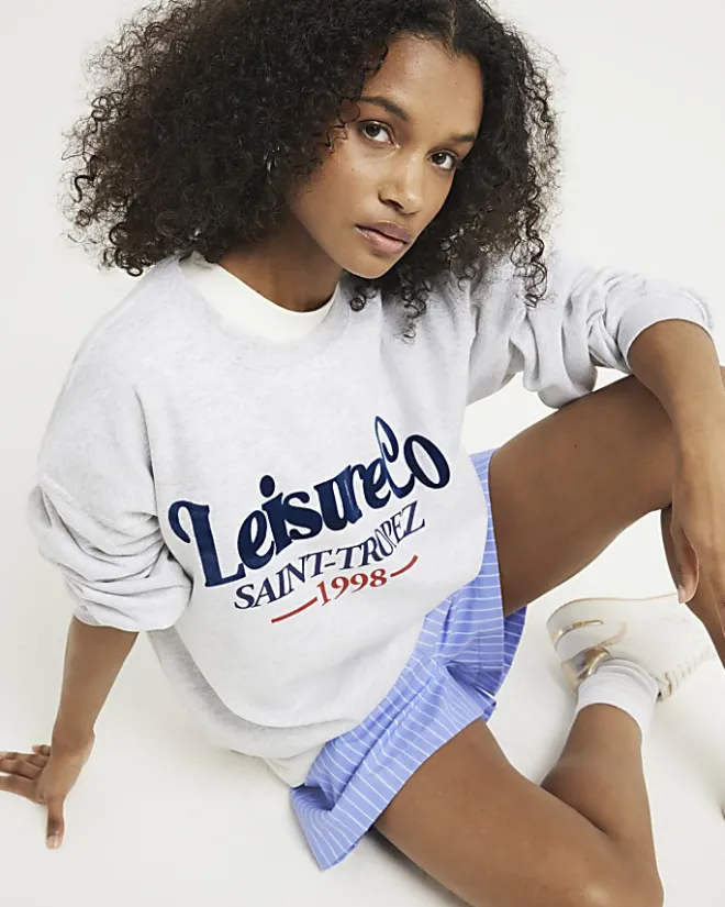 River Island embossed graphic sweatshirt Grey Outlet