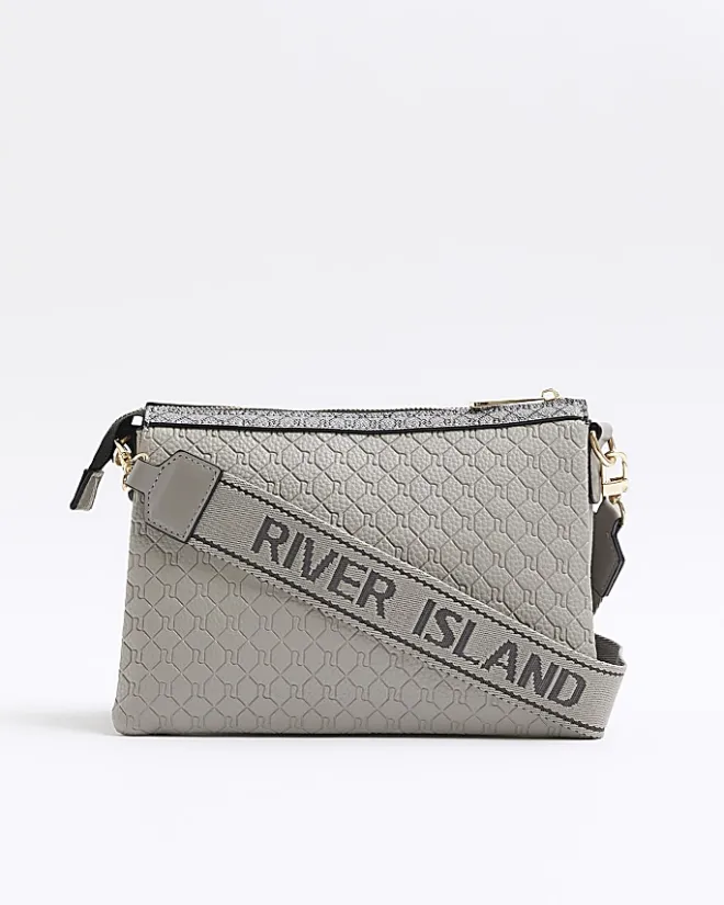 River Island embossed RI cross body bag Grey Sale