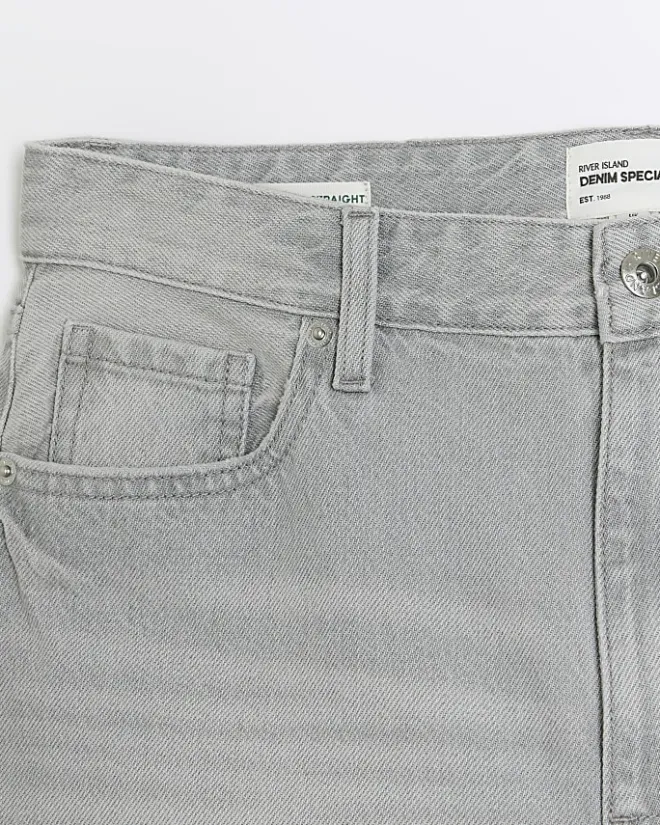 River Island faded high waist relaxed straight jeans Grey New