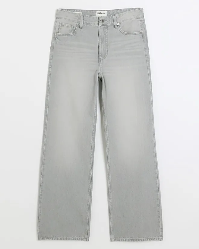 River Island faded high waist relaxed straight jeans Grey New