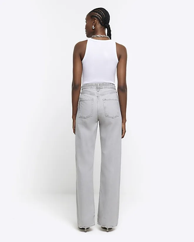 River Island faded high waist relaxed straight jeans Grey New
