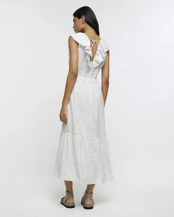 River Island frill swing maxi dress Grey Sale