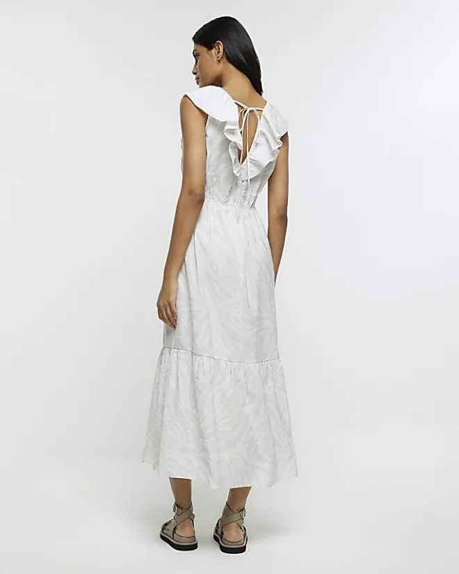 River Island frill swing maxi dress Grey Sale