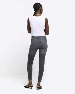 River Island high waisted bum sculpt ripped jeggings Grey New