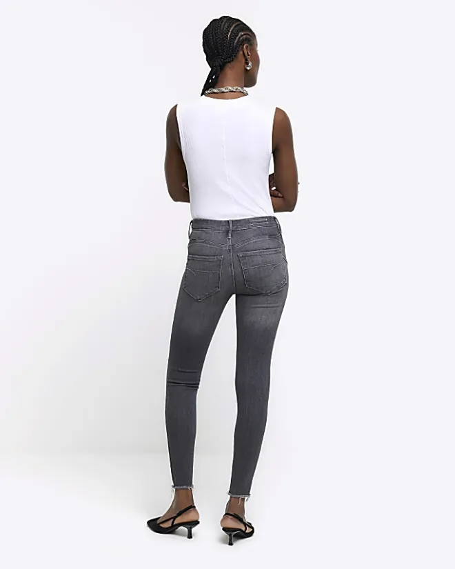 River Island high waisted bum sculpt ripped jeggings Grey New