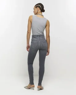 River Island high waisted bum sculpt skinny jeans Grey Clearance