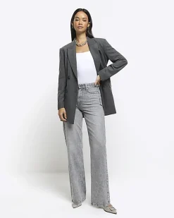 River Island high waisted relaxed straight fit jeans Grey Sale