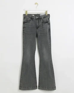 River Island high waisted tummy hold flared jeans Grey Clearance