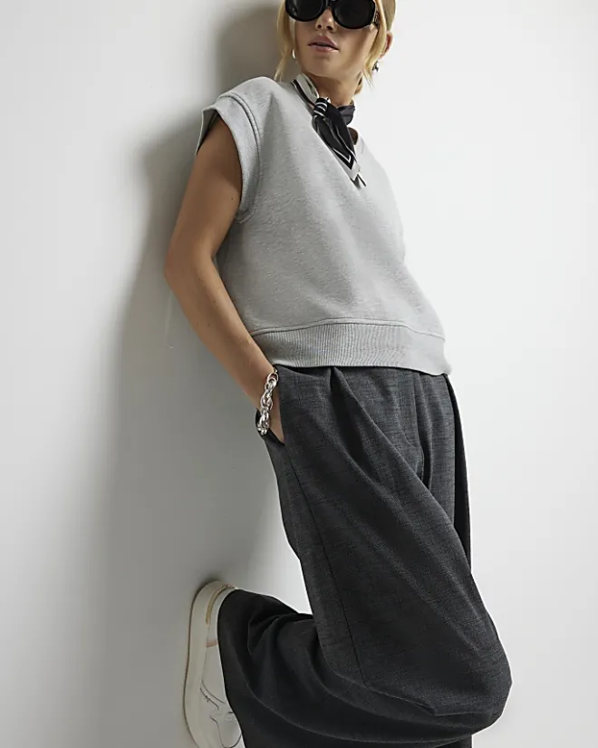 River Island high waisted wide leg trousers Grey Outlet