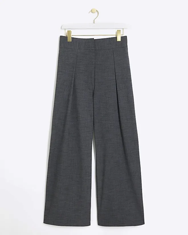River Island high waisted wide leg trousers Grey Outlet