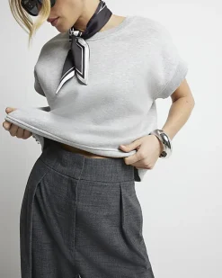 River Island high waisted wide leg trousers Grey Outlet