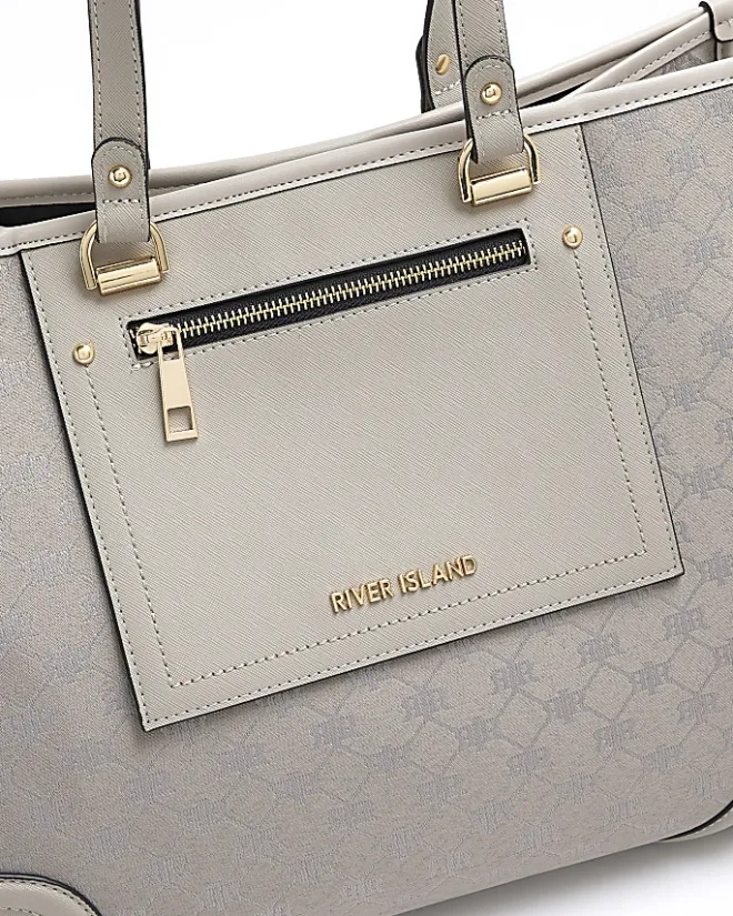 River Island jacquard monogram shopper bag Grey Discount