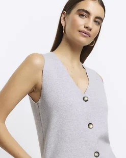 River Island knit button up waistcoat Grey Discount