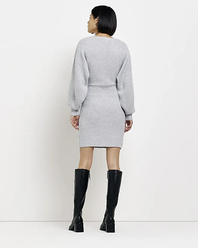 River Island knit long sleeve jumper mini dress Grey Best