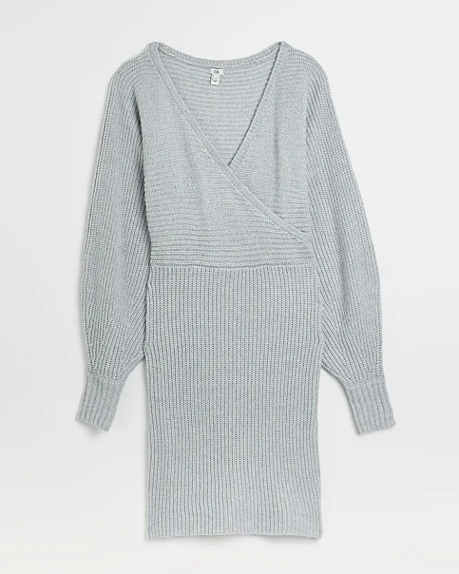 River Island knit long sleeve jumper mini dress Grey Best