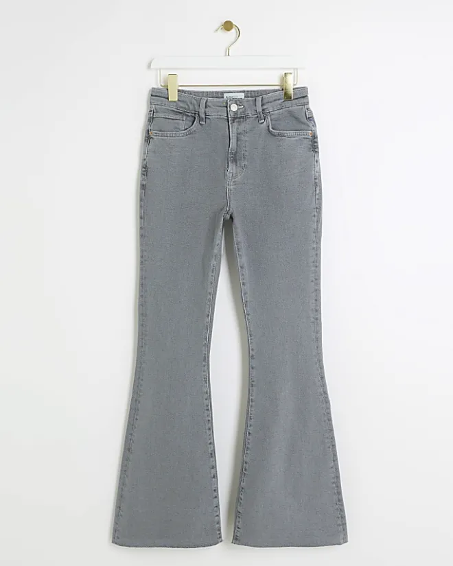 River Island mid rise tummy hold flared jeans Grey Best