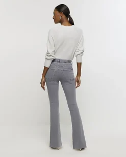 River Island mid rise tummy hold flared jeans Grey Best