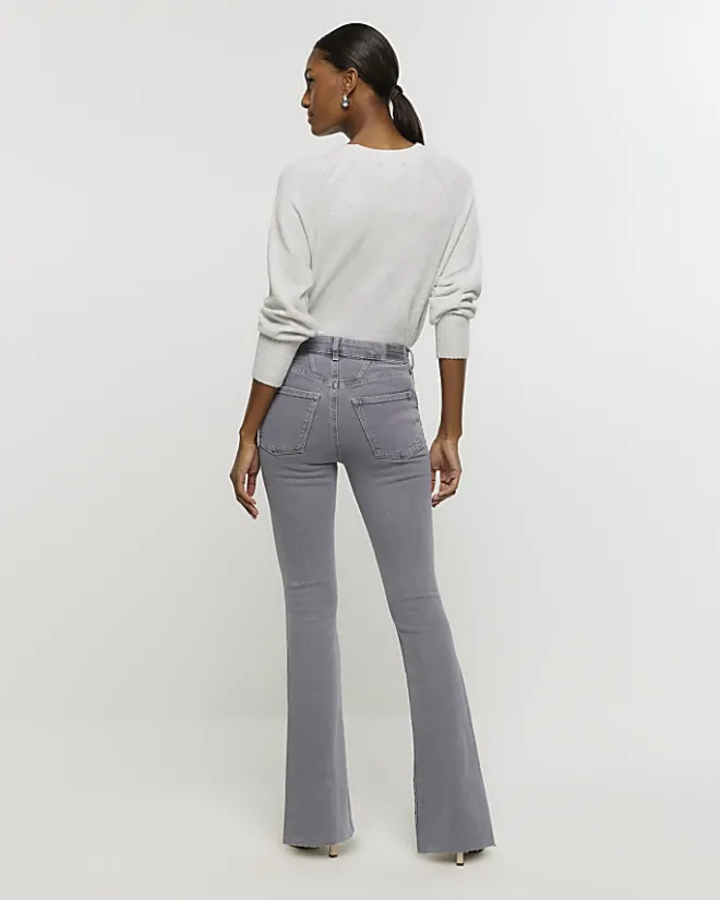 River Island mid rise tummy hold flared jeans Grey Best