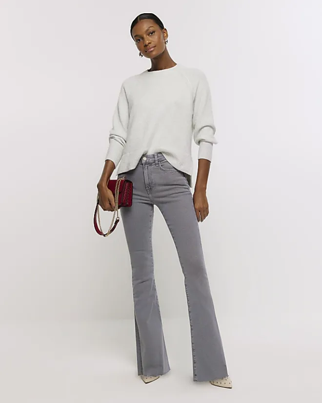 River Island mid rise tummy hold flared jeans Grey Best