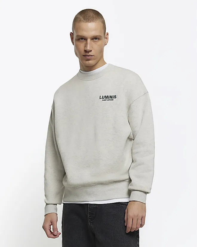 River Island oversized fit graphic sweatshirt Grey Outlet