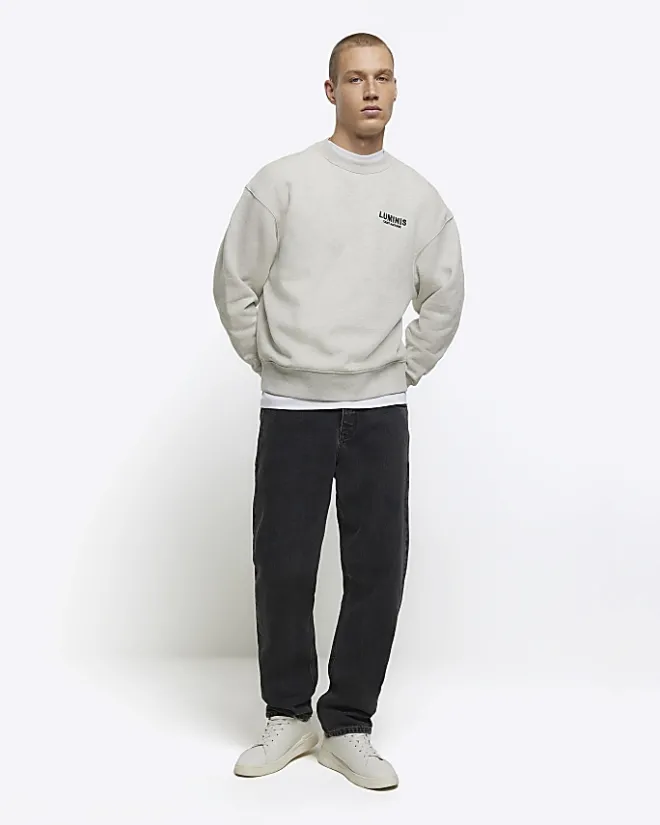 River Island oversized fit graphic sweatshirt Grey Outlet