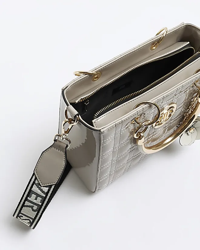 River Island quilted corsage tote bag Grey Online