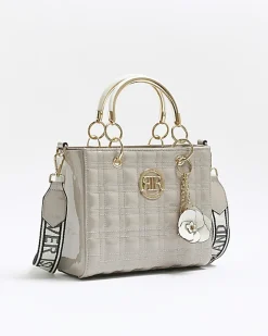 River Island quilted corsage tote bag Grey Online