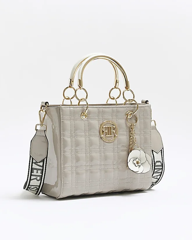 River Island quilted corsage tote bag Grey Online