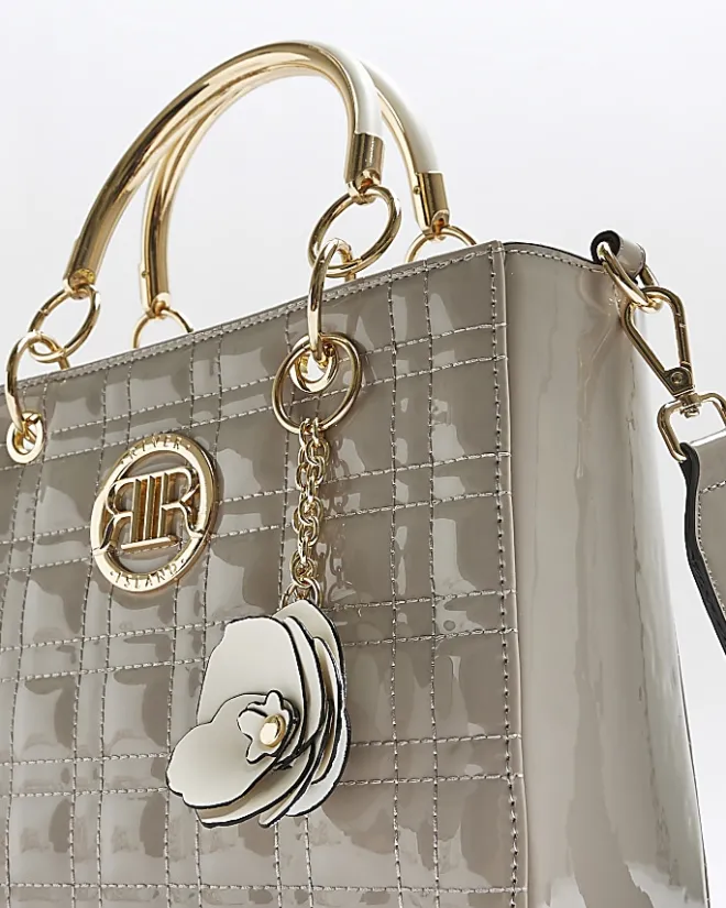 River Island quilted corsage tote bag Grey Online