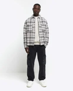 River Island regular fit check long sleeve overshirt Grey Sale