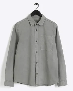 River Island regular fit chest pocket shirt Grey Outlet