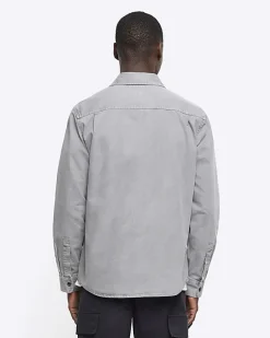 River Island regular fit chest pocket shirt Grey Outlet