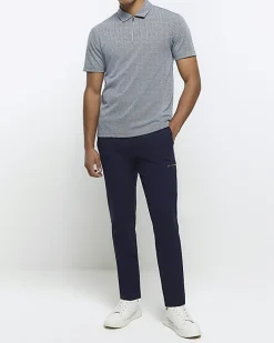 River Island regular fit Herringbone half zip polo Grey New