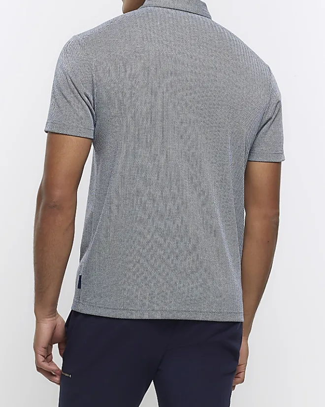 River Island regular fit Herringbone half zip polo Grey New