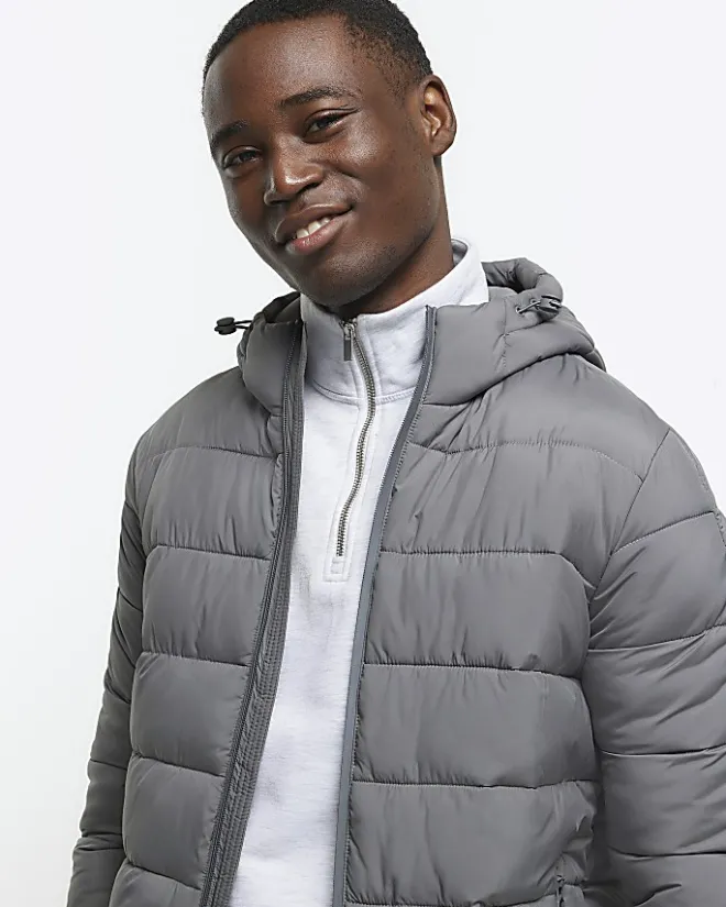 River Island regular fit hooded puffer jacket Grey Online