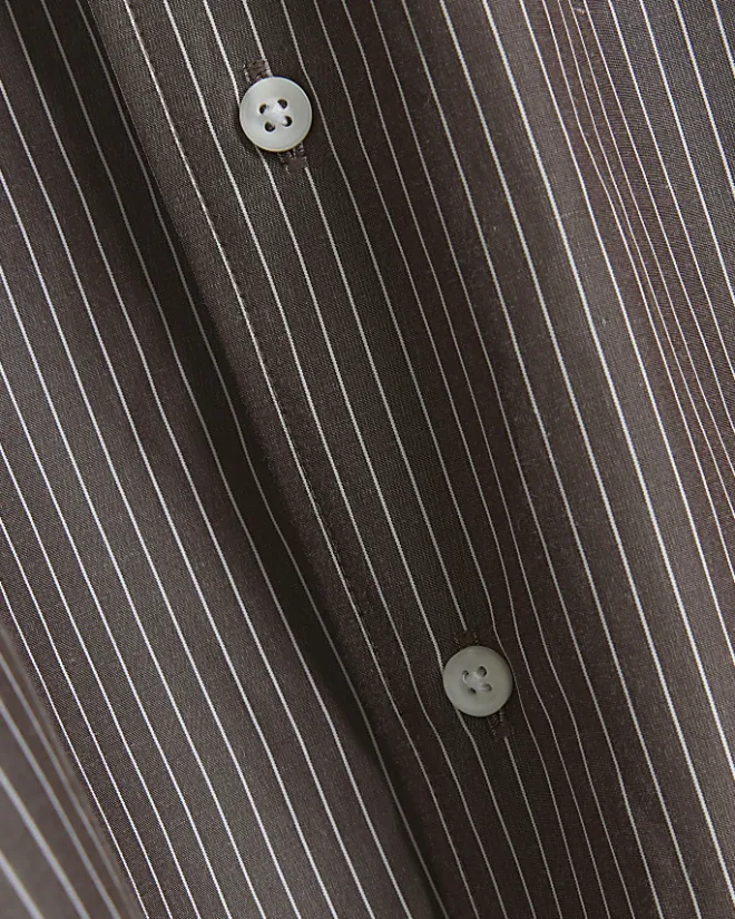 River Island Grey regular fit stripe long sleeve shirt Brown Clearance