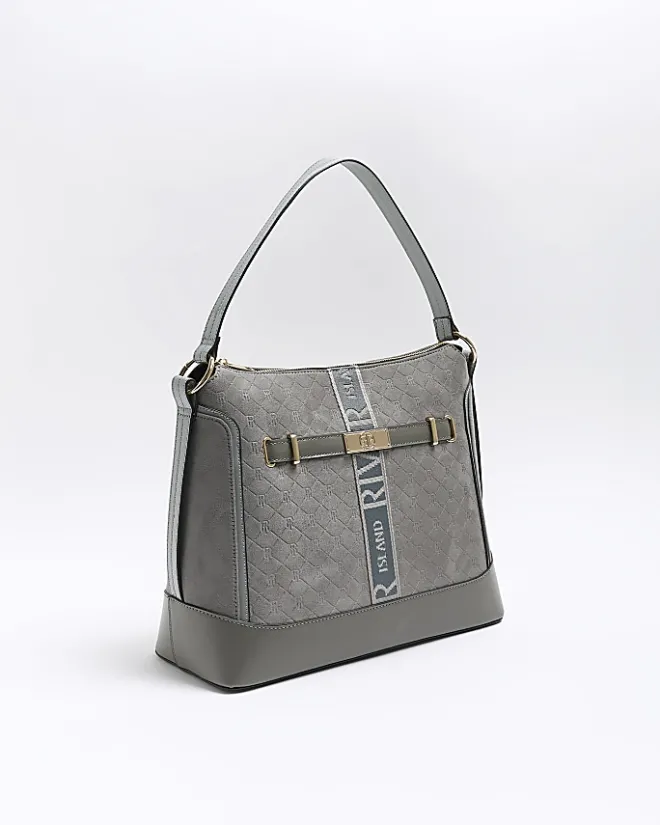 River Island RI monogram webbing tote bag Grey Fashion