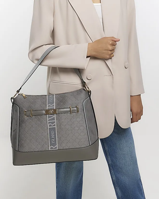 River Island RI monogram webbing tote bag Grey Fashion