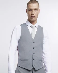 River Island skinny fit twill waistcoat Grey Outlet