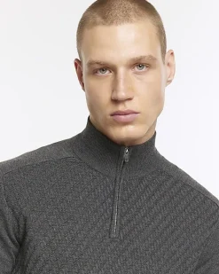 River Island slim fit cable half zip jumper Grey Online