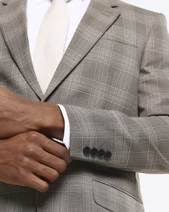 River Island slim fit check suit jacket Grey Hot