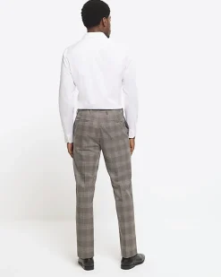 River Island slim fit check suit trousers Grey New